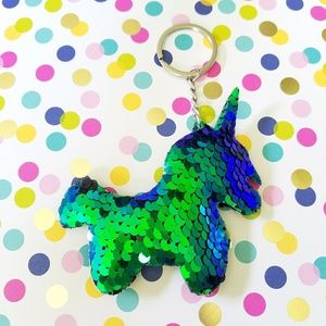 Blue Green unicorn keychain purse charm